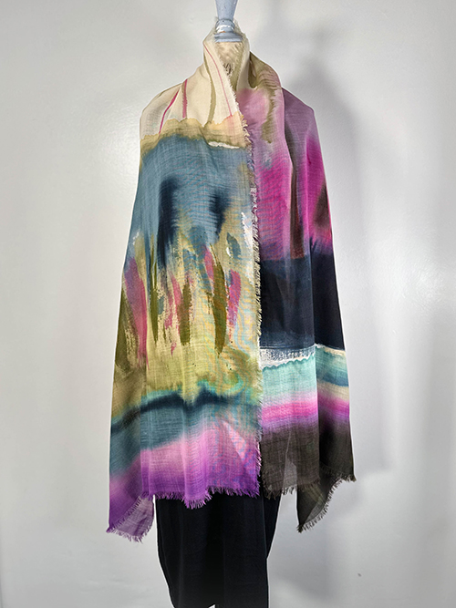 Handpainted purple wool shawl Carole Waller